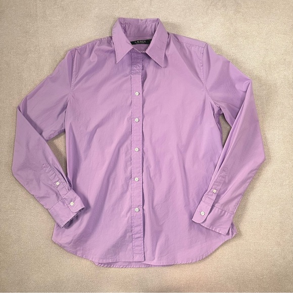 Lauren Ralph Lauren Cotton Long Sleeve Button Down. Purple. Medium. - Picture 3 of 8